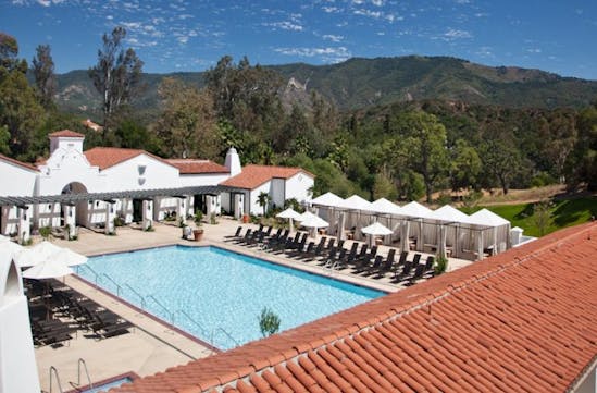 View over the herb garden and pool at Ojai Valley Inn and Spa, USA