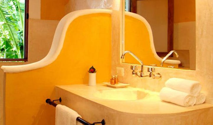 Pastel coloured bathroom