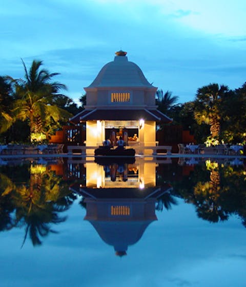 The hotel pool replicating the ancient bathing pools of the Khmer Kings