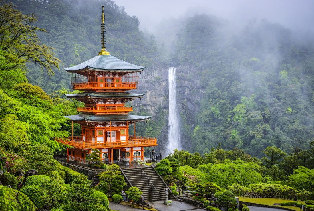 Nachi Taisha Shrine Pagoda and waterfall in japan
