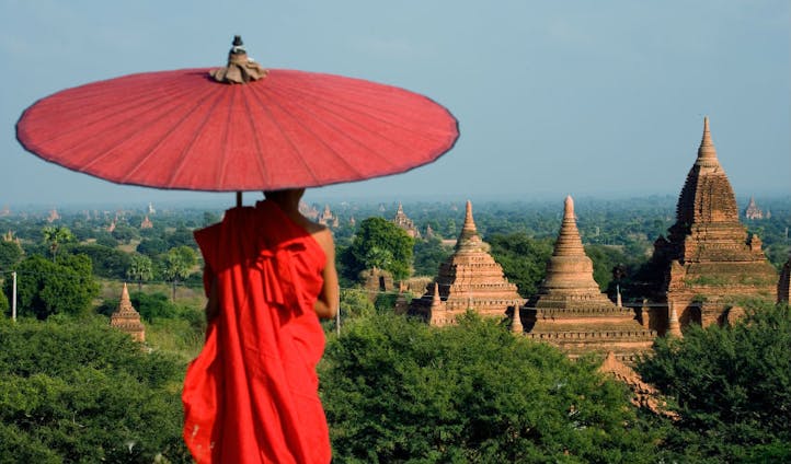 Monk at ancient temples in Myanmar