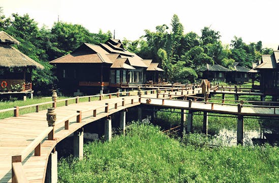 Lakeside bungalows at luxury resort in Myanmar