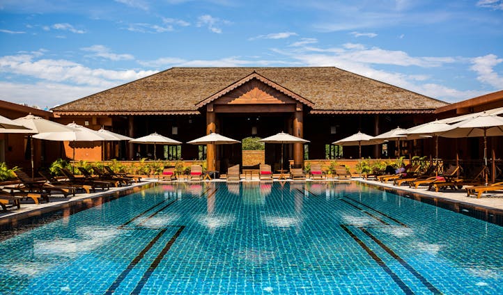 Swimming pool at luxury Bagan Lodge in Myanmar