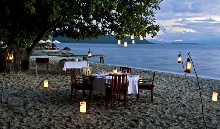 Luxury hotel dining at Amanwana on Mojo Island, Indonesia