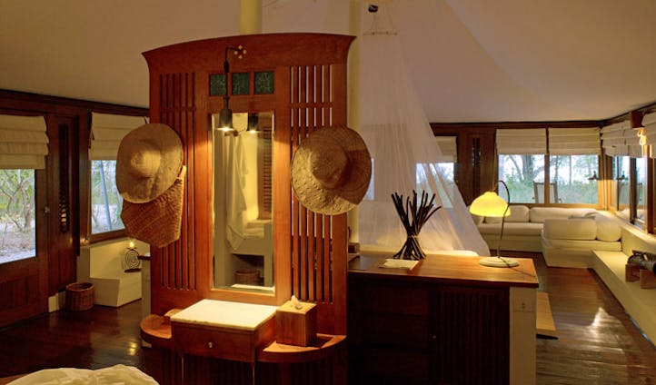 Luxury hotel tent interior at Amanwana on Mojo Island, Indonesia