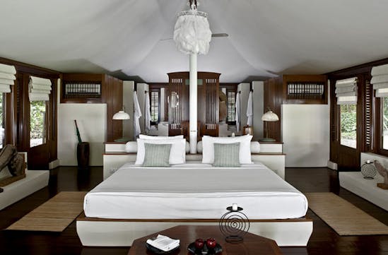 Luxury hotel tent interior at Amanwana on Mojo Island, Indonesia