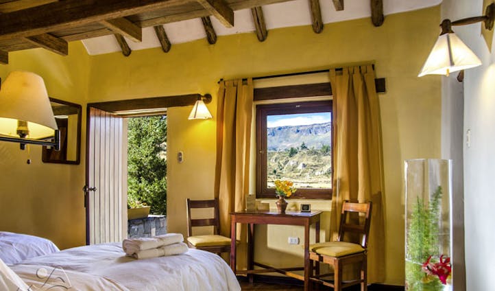 Luxury hotel guestroom at the Colca Lodge Spa & Hot Springs, Colca Valley, Peru