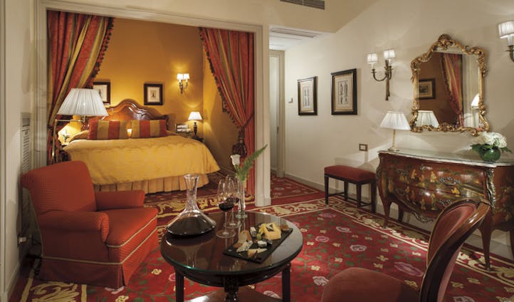 Luxury hotel guestroom at the Hotel Ritz Madrid, Madrid, Spain