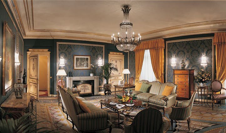 Luxury hotel suite sitting room at the Hotel Ritz Madrid, Madrid, Spain