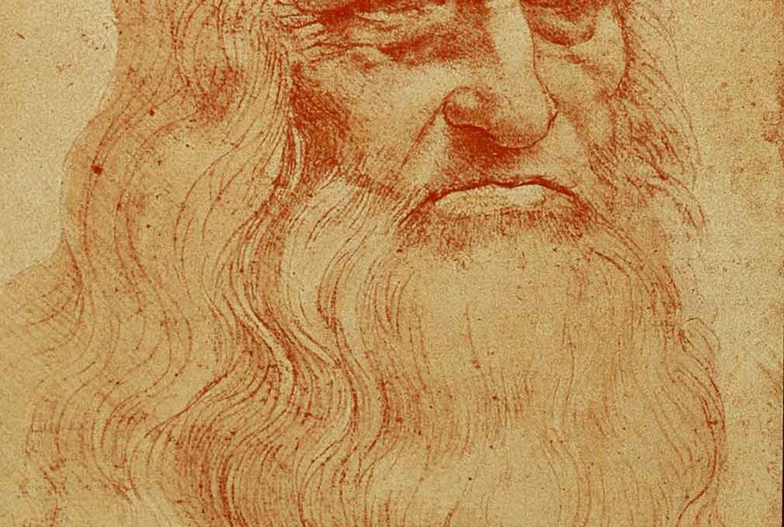 da Vinci sketch of man in red chalk