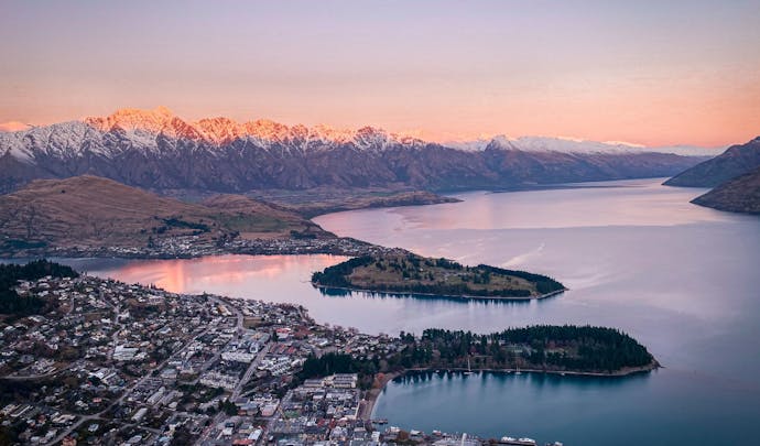 Queenstown at sunset, luxury holidays new zealand
