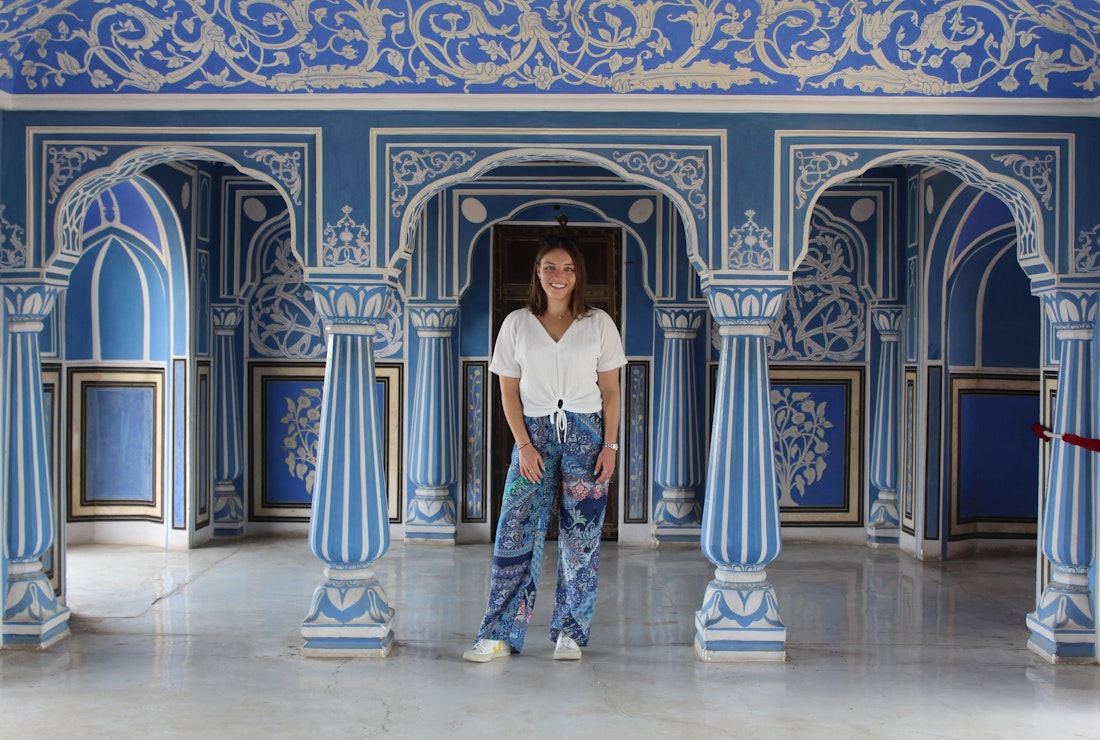 blue room in city palace in jaipur in india