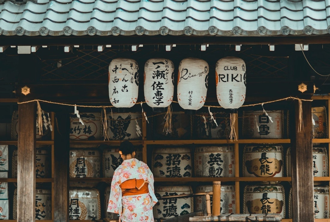 japanese lanterns and woman