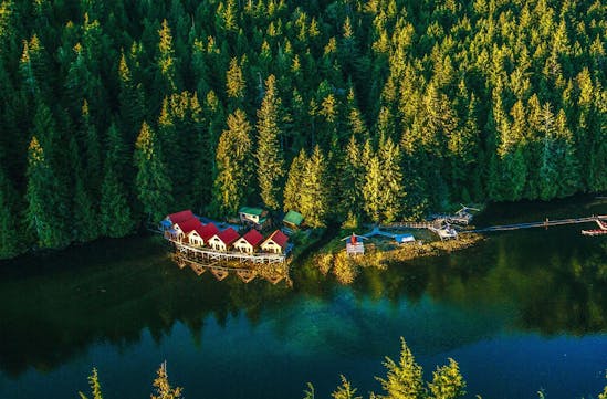 Nimmo Bay Aerial view, luxury vacations Canada