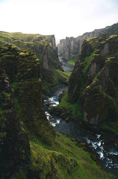 Green mountains and rivers in Iceland