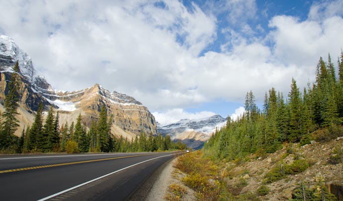 The road to the Canadian Rockies in Alberta, Canada, North America