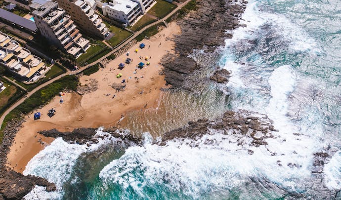 Drone shot of the beach in Durban, South Africa