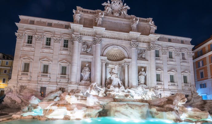 Trevi fountain at dusk in Rome, Italy