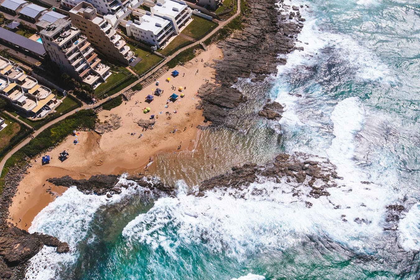 Drone shot of the beach in Durban, South Africa