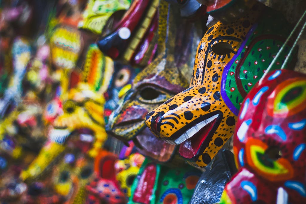 Colourful masks in Guatemala market