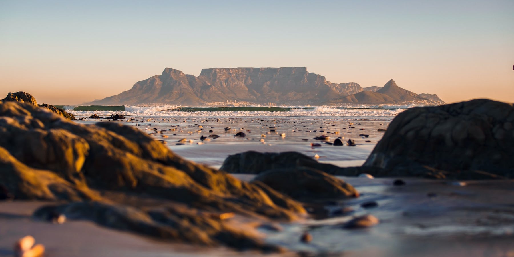 Table Mountain from the beach in Cape Town, South Africa