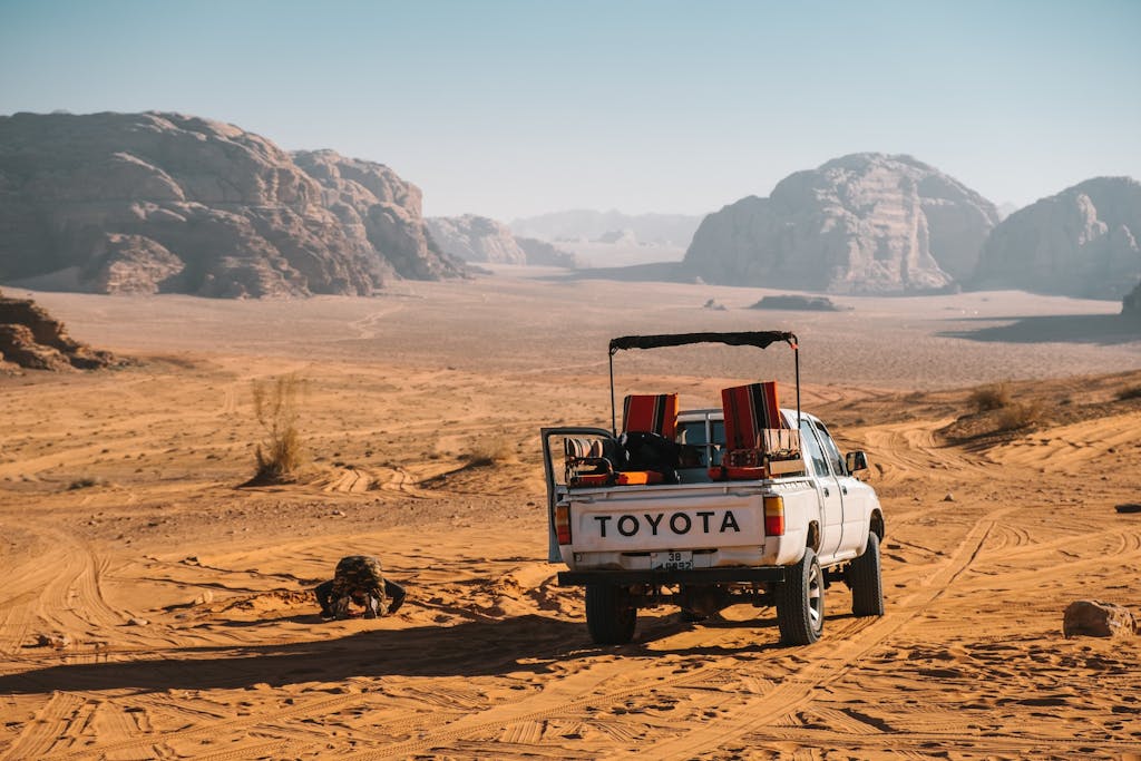 Toyota driving through Wadi Rum