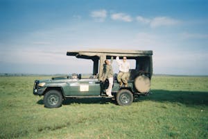 Lauren in Jeep on safari in Kenya