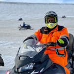 Elena on a skidoo in Iceland